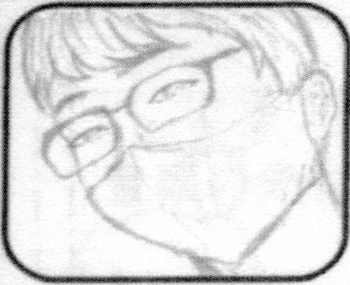 マスクを着けた眼鏡の人物を描いたモノクロの似顔絵